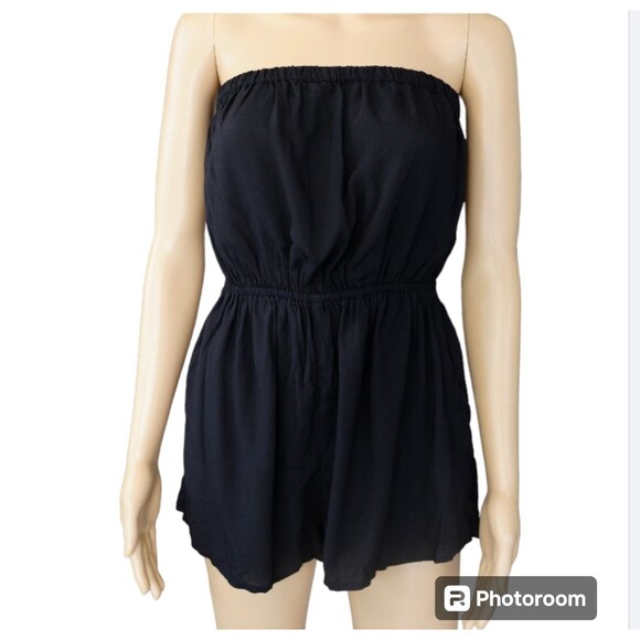NWT ASOS Romper Sz 6 Black Bandeau Tie Open Back Strapless Beach Coverup Retro - Picture 2 of 10
